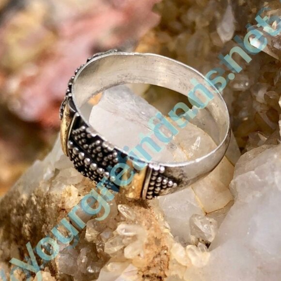 Sterling Silver and Gold Band Ring with Appliqué Size: 7 - Picture 2 of 4